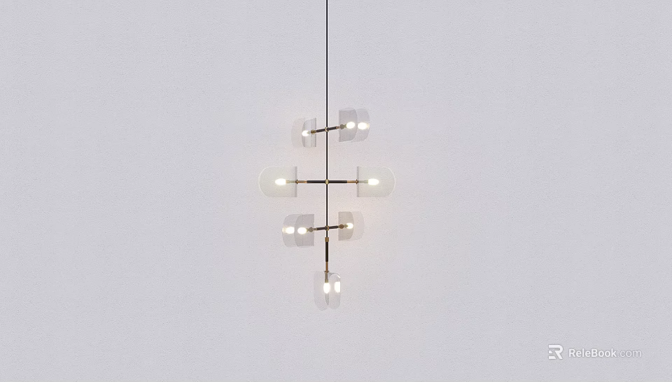 Modern Cross Shaped Chandelier With Multiple Transparent Glass Shades And Metal Frame 3d model 