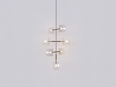 Modern Cross Shaped Chandelier With Multiple Transparent Glass Shades And Metal Frame 3d model