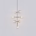 Modern Cross Shaped Chandelier With Multiple Transparent Glass Shades And Metal Frame