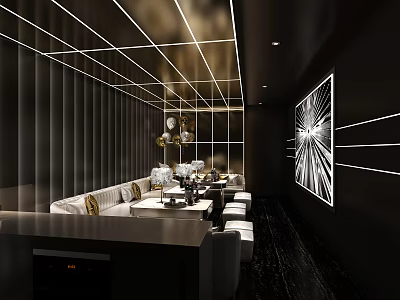 Elegant Modern KTV Private Room With Stylish Lighting Sofa Wall Art And Bar Counter 3d model