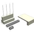 White 3D Furniture Components Including Bench Table And Rectangular Block