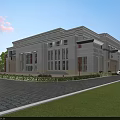 Elegant Neoclassical Office Building With Grand White Stone Exterior Classical Columns And Landscaped Front Area