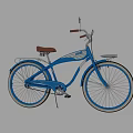 Blue Cruiser Bicycle With Brown Leather Seat And White Wall Tires