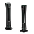 Two Sleek Black Vertical Air Cooler Fans With Digital Display And Modern Grille Design