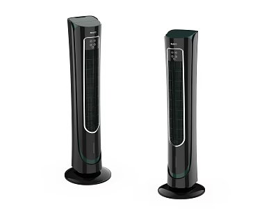 Two Sleek Black Vertical Air Cooler Fans With Digital Display And Modern Grille Design 3d model