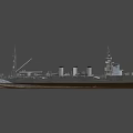 Vintage Warship With Multiple Funnels Tall Masts Gray And Brown Hull Deck Details