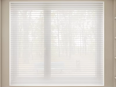 White Window Blinds in Home Interior with Natural Light and Trees View Outside 3d model