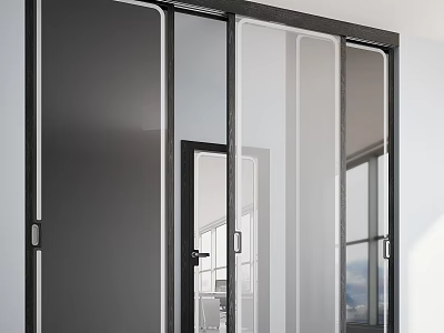 Modern Interior Sliding Doors With Glass Panels And Black Frames For Space Division 3d model