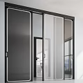 Modern Interior Sliding Doors With Glass Panels And Black Frames For Space Division