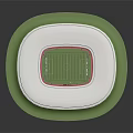 White Oval Stadium Model With Red Stands And Green Football Pitch