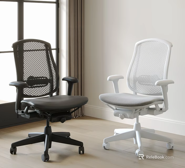 Modern Black and White Mesh Office Chairs with Ergonomic Adjustable Design 3d model 
