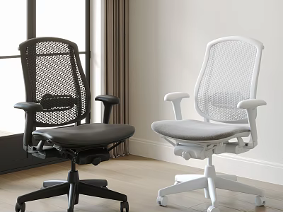 Modern Black and White Mesh Office Chairs with Ergonomic Adjustable Design 3d model