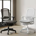 Modern Black and White Mesh Office Chairs with Ergonomic Adjustable Design 3d model