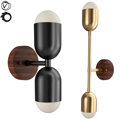 Stylish Modern Wall Lamps With Wooden Base Black And Gold Accents 3d model