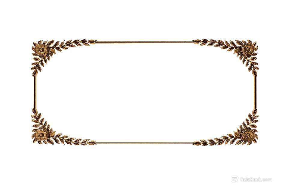 Exquisite Golden Carved Frame With Floral And Leaf Patterns Design 3d model 