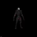 Man In Black Futuristic Outfit Back View With Purple Accents And Orange Details