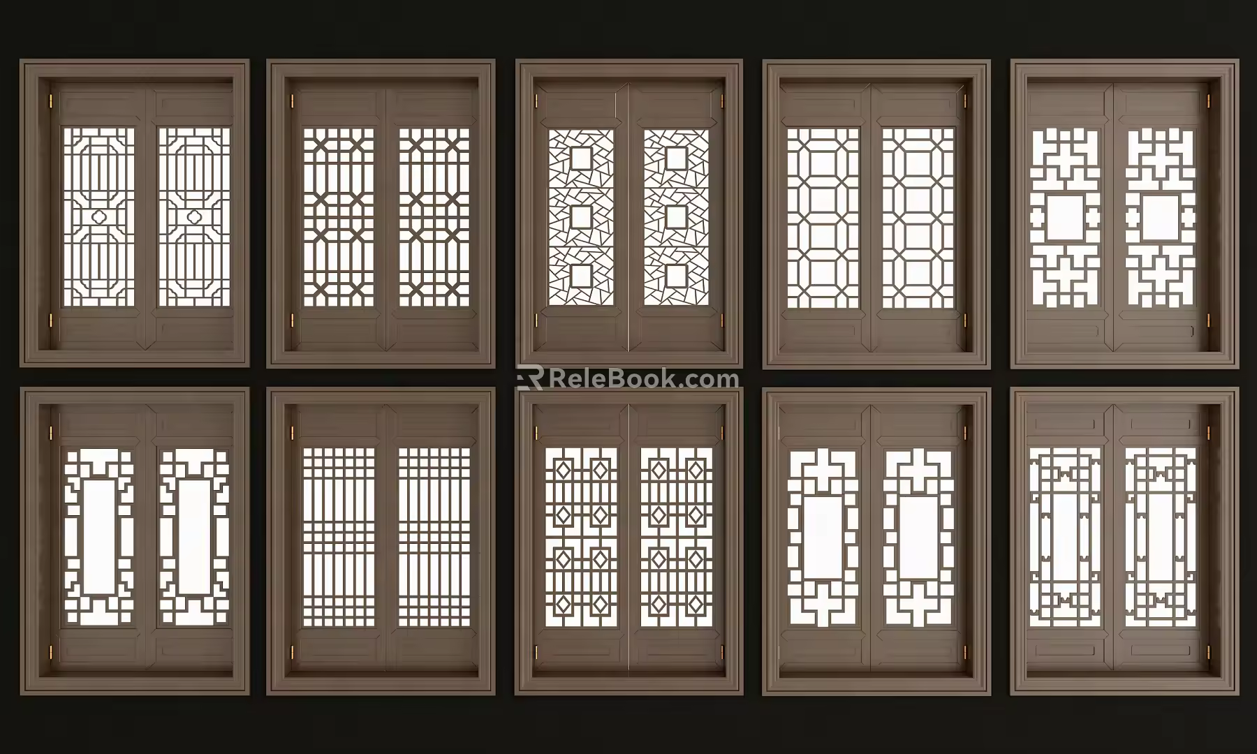 Chinese style flower window solid wood lattice flower window combination 3d model