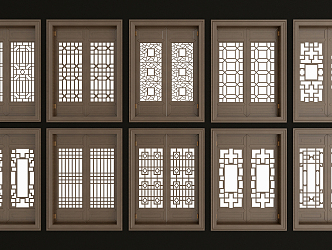 Chinese style flower window solid wood lattice flower window combination 3d model