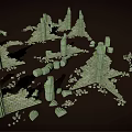 Ruined Scene Structural Components Featuring Broken Stone Pillars And Wall Debris