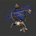 Woman Wearing Blue And Gold Outfit Holding Weapon With Purple Aura And Golden Ring
