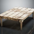 Rustic Wooden Coffee Table with Distressed Surface and Tapered Vintage Legs