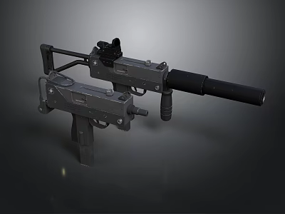 Modern Submachine Guns With Tactical Scope And Suppressor On Gray Background 3d model