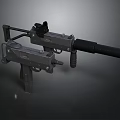 Modern Submachine Guns With Tactical Scope And Suppressor On Gray Background