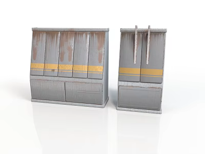 Gray Rusted Furniture Cabinets With Yellow Stripes And Drawer Door Design 3d model