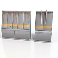 Gray Rusted Furniture Cabinets With Yellow Stripes And Drawer Door Design