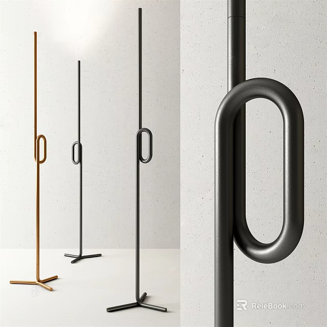 Modern Floor Lamp With Metal Loop Handle And Gold Black Silver Finish For Interior Design 3d model 