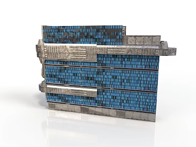 Modern Structural Building Component With Blue Panel And Silver Layered Texture 3d model
