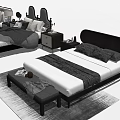 Stylish Double Bed Interior With Nightstand Table Lamp Pillows And Comforter