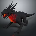 Black Dragon Creature With Glowing Red Chest Sharp Spikes Open Mouth And Sharp Teeth 3d model
