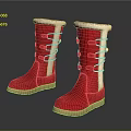 Red Winter Boots With Faux Fur Trim White Laces And Beige Sole