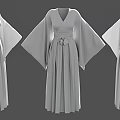 Three Elegant Gray Dresses Featuring Wide Sleeves Belted Waist And Pleated Skirt