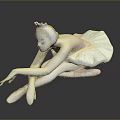 Elegant Child Ballerina Porcelain Figurine Sitting With Crossed Legs And White Tutu
