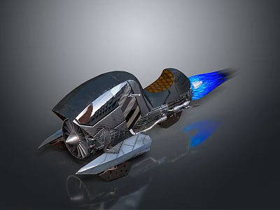 Futuristic Sci Fi Motorcycle Featuring Silver Black Body Unique Wheels And Blue Rear Flame 3d model