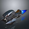 Futuristic Sci Fi Motorcycle Featuring Silver Black Body Unique Wheels And Blue Rear Flame