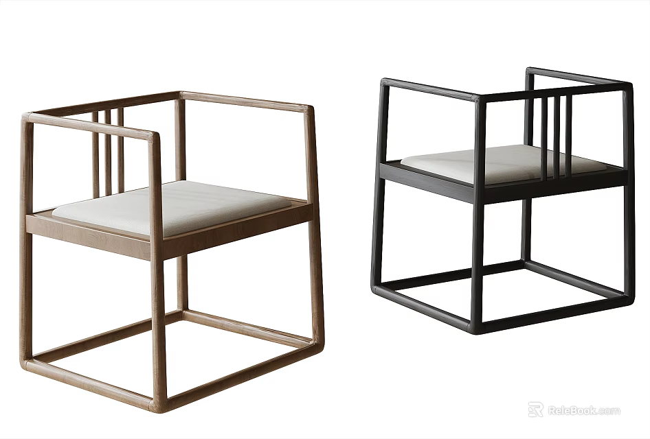 Minimalist Modern Leisure Chair Design With Wooden Frame And Upholstered Seat In Black Brown 3d model 