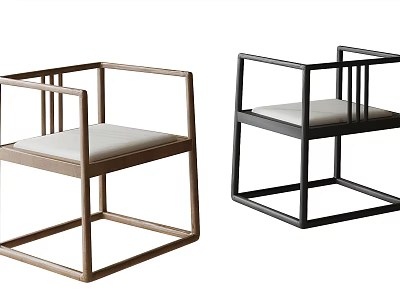Minimalist Modern Leisure Chair Design With Wooden Frame And Upholstered Seat In Black Brown 3d model