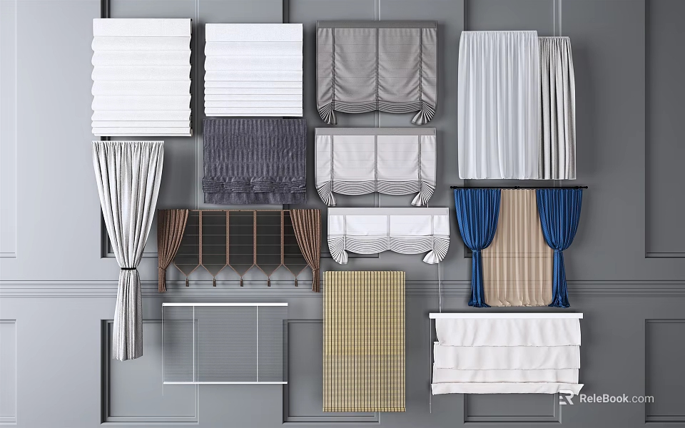Stylish Curtains With Different Colors And Various Window Treatment Designs For Home Interior 3d model 