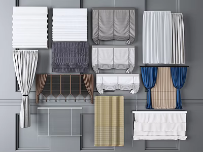 Stylish Curtains With Different Colors And Various Window Treatment Designs For Home Interior 3d model