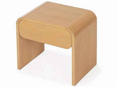 Wooden Bedside Table With Light Wood Finish Simple Design And Rounded Drawer 3d model