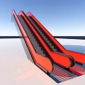 Modern Red Escalator Structure With Black Steps On White Floor And Blue Sky 3d model