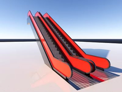Modern Red Escalator Structure With Black Steps On White Floor And Blue Sky 3d model