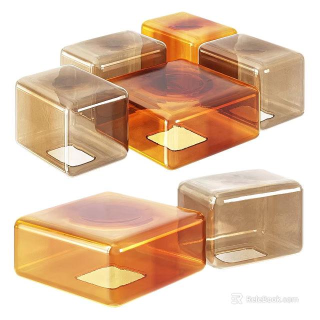 Set Of Modern Acrylic Cube Stools With Amber Brown Tones And Transparent Design 3d model 