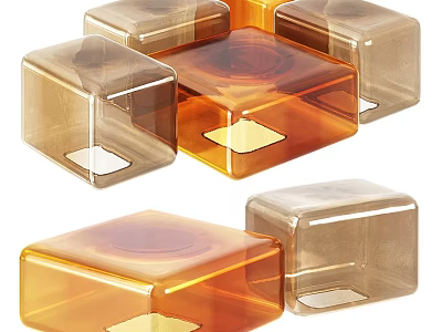 Set Of Modern Acrylic Cube Stools With Amber Brown Tones And Transparent Design 3d model