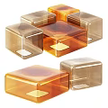 Set Of Modern Acrylic Cube Stools With Amber Brown Tones And Transparent Design