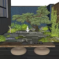 Courtyard Landscape Rust Landscape Stone Ting Step Fence Plant Combination Climbing Plant Shrub Modeling Pine 3d model