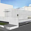 Modern Sales Office Building With Circular Skylight Stone Wall And Open Outdoor Space